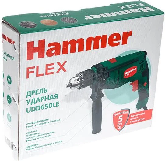 498583 HAMMER Дрель ударная Hammer Flex UDD650LE 650 Вт, 13мм, 0-3000 об/мин, реверс (фото 9)