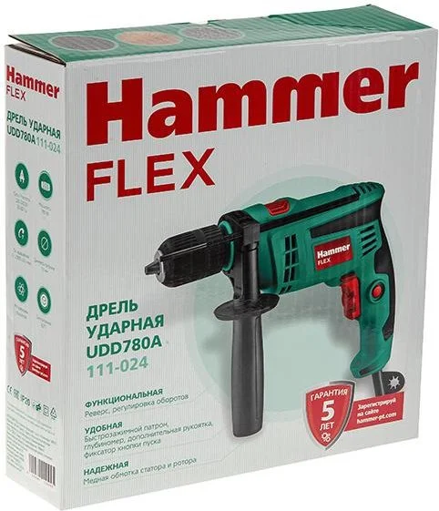 544540 HAMMER Дрель ударная Hammer Flex UDD780A, 780Вт, БЗП, 13мм, 0-2800об/мин, реверс (фото 8)