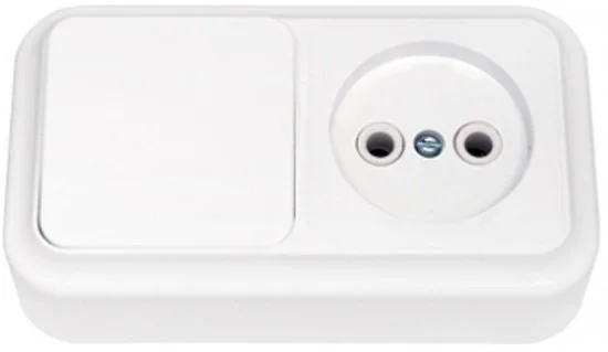 В-РЦ-521 BYLECTRICA Выключатель с розеткой наружный Пралеска белый (фото 1)