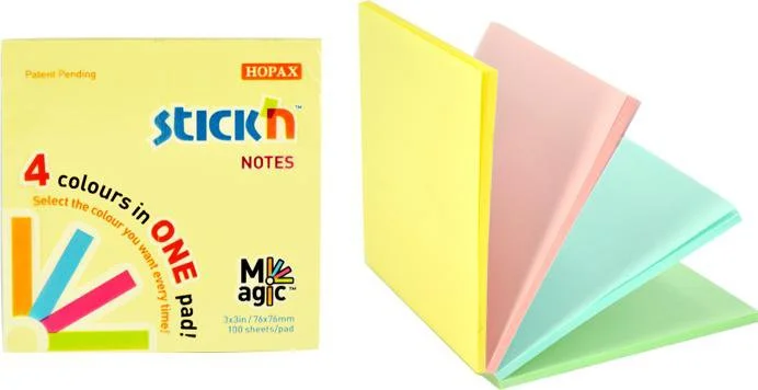 21574 HOPAX Блок самоклеящийся Magic Pads 76x76 мм 100 листов 4 цвета пастель (фото 1)