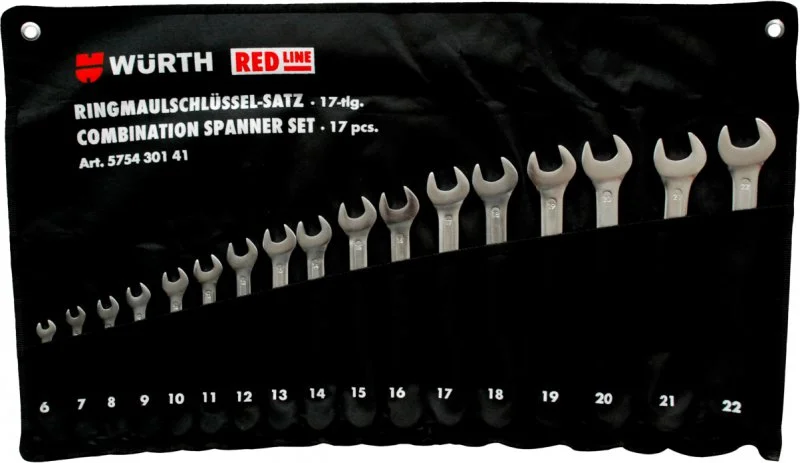 575430141 WÜRTH Набор ключей комбинированных 6-22 мм 17 предметов Red Line (фото 1)