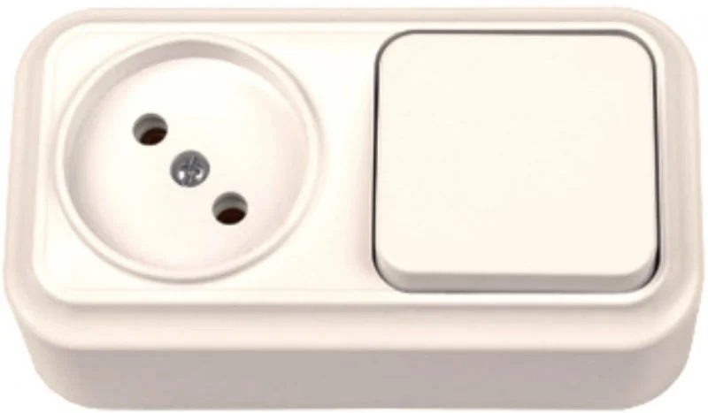В-РЦ-7111 бежевый BYLECTRICA Выключатель с розеткой наружный Вариант бежевый (фото 1)