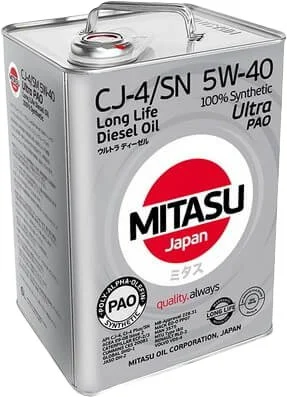 MJ-211-6 MITASU Моторное масло 5W40 синтетическое Ultra Pao LL Diesel CJ-4/SN 6 л (фото 1)