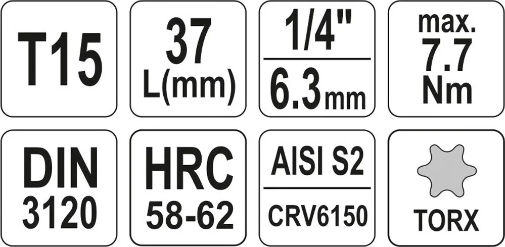 YT-04303 YATO Головка-вставка "TORX" 1/4"Т15 L37мм (фото 4)