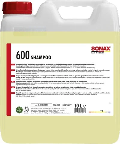 600 600 SONAX Шампунь глянец, для щеточных моек, со смягчителем воды, без фосфатов, 10л (фото 1)