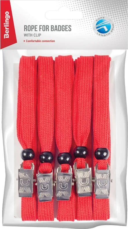 PDk_00008 BERLINGO Набор шнурков для бейджей 45 см с клипсой красные (фото 1)