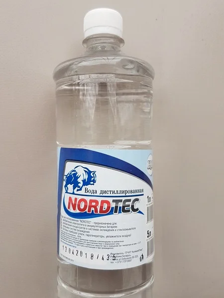 NWA1 NORDTEC Вода дистиллированная для промывки системы охлаждения, разбавления охлаждающих жидкостей, наполнения утюгов, увлажнителей, пароочистителей, 1 л (фото 2)