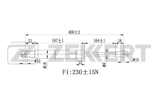 GF-1007 ZEKKERT Газовая пружина, капот (фото 2)