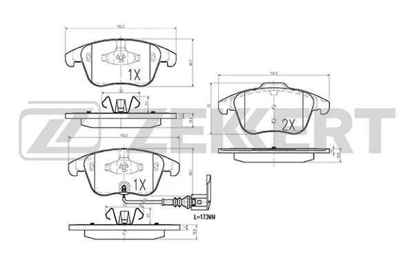 BS-1009 ZEKKERT Комплект тормозных колодок, дисковый тормоз (фото 2)