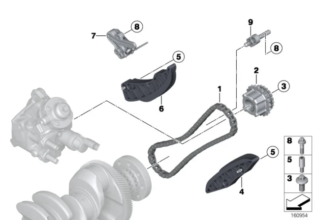 13528490225 BMW Приводная цепь BMW 1' F20 LCI, F21, F40, 2' F45 Active Tourer, F46 Gran, 3' E90, E91, (фото 6)