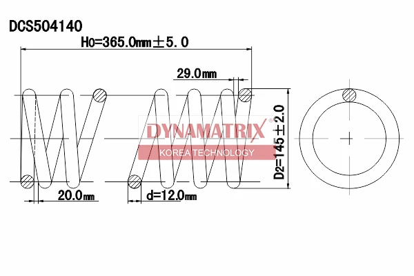 DCS504140 DYNAMAX Пружина подвески (12?145?365?5.5) (фото 1)