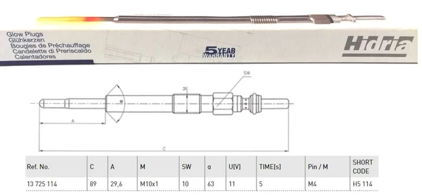H5 114 HIDRIA Свеча накаливания (фото 1)