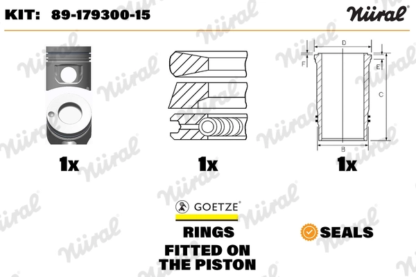 89-179300-15 NÜRAL Ремонтный комплект, поршень / гильза цилиндра (фото 1)