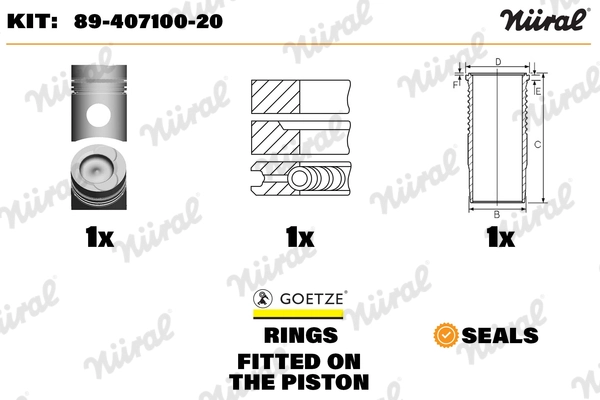 89-407100-20 NÜRAL Ремонтный комплект, поршень / гильза цилиндра (фото 1)