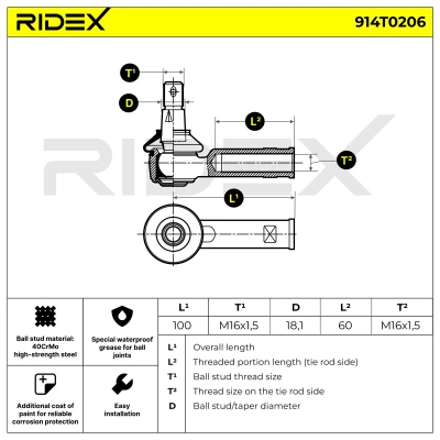 914T0206 RIDEX Наконечник поперечной рулевой тяги (фото 2)