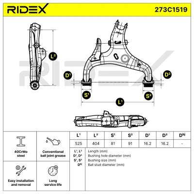 273C1519 RIDEX Рычаг независимой подвески колеса, подвеска колеса (фото 6)