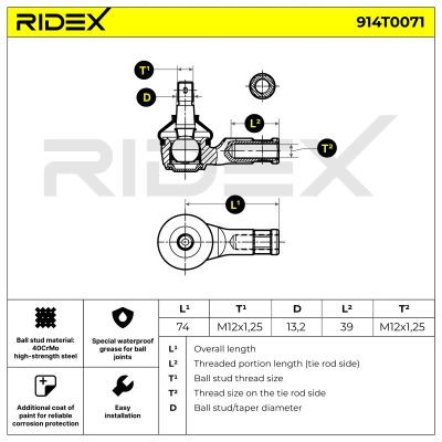 914T0071 RIDEX Наконечник поперечной рулевой тяги (фото 5)