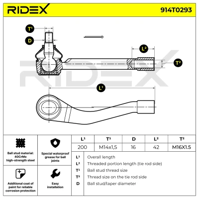 914T0293 RIDEX Наконечник поперечной рулевой тяги (фото 2)