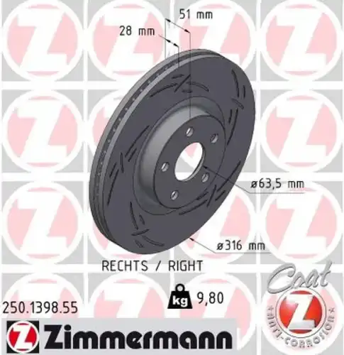 250.1398.55 ZIMMERMANN Тормозной диск (фото 1)