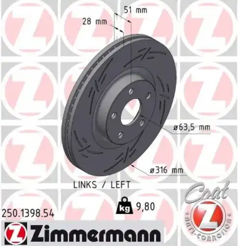 250.1398.54 ZIMMERMANN Тормозной диск (фото 1)