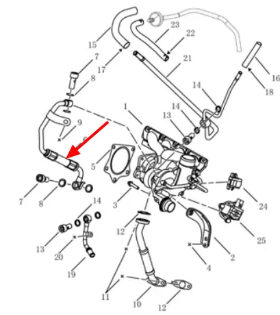 2034002800 GEELY Трубка подачи масла в турбину (фото 1)