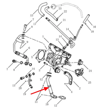 2034002700 GEELY Трубка слива масла из турбины (фото 1)