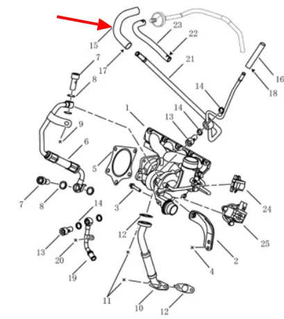 2034004100 GEELY Шланг системы охлаждения турбины (фото 1)