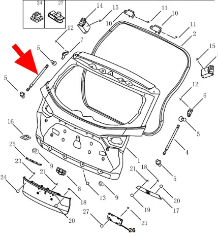 5062002700 GEELY Упор газовый крышки багажника левый (фото 1)