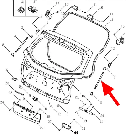 5062002600 GEELY Упор газовый крышки багажника правый (фото 1)