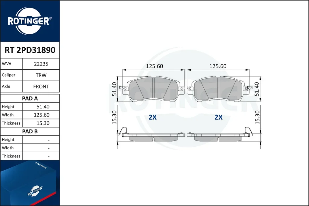 RT 2PD31890 ROTINGER Комплект тормозных колодок, дисковый тормоз (фото 1)