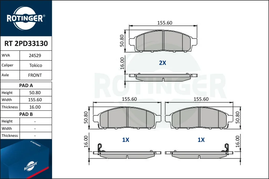 RT 2PD33130 ROTINGER Комплект тормозных колодок, дисковый тормоз (фото 1)