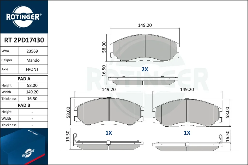 RT 2PD17430 ROTINGER Комплект тормозных колодок, дисковый тормоз (фото 1)