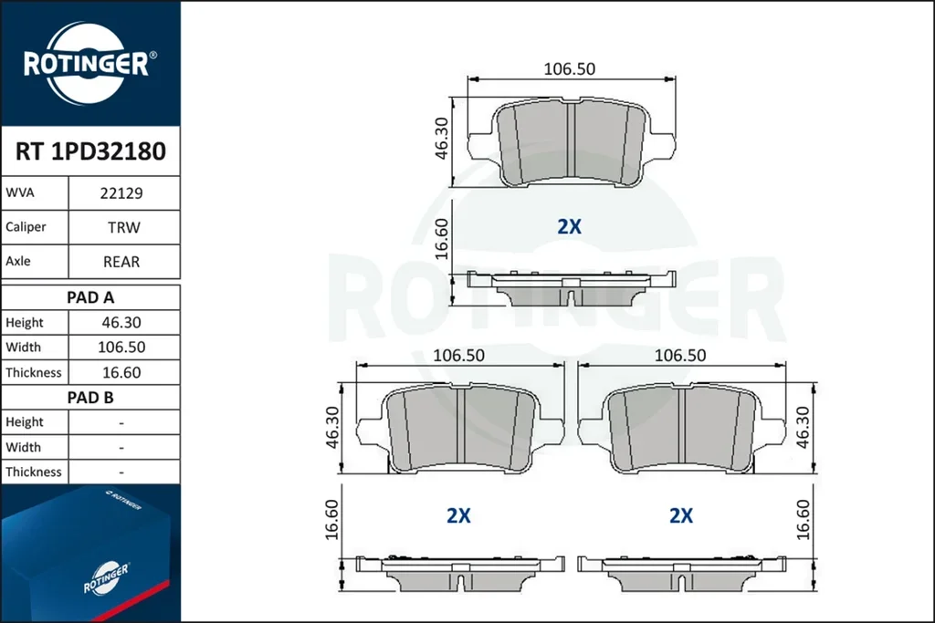 RT 1PD32180 ROTINGER Комплект тормозных колодок, дисковый тормоз (фото 1)