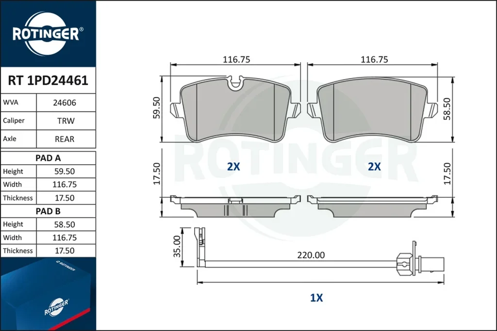 RT 1PD24461 ROTINGER Комплект тормозных колодок, дисковый тормоз (фото 1)