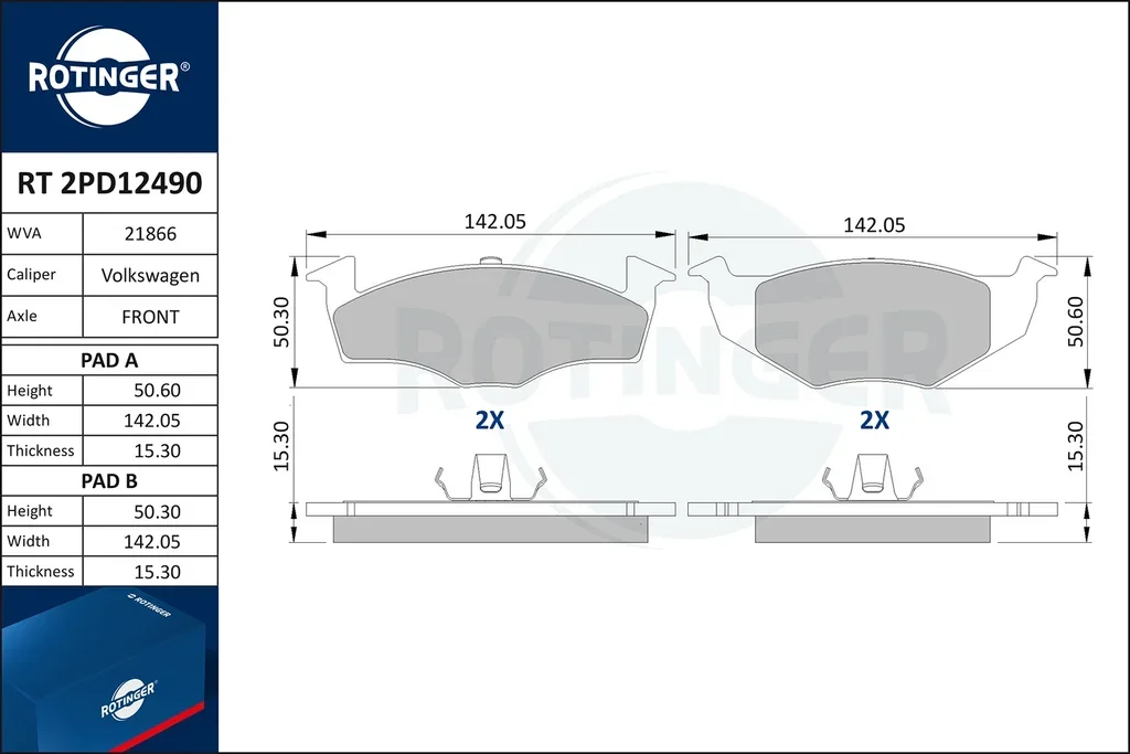 RT 2PD12490 ROTINGER Комплект тормозных колодок, дисковый тормоз (фото 1)