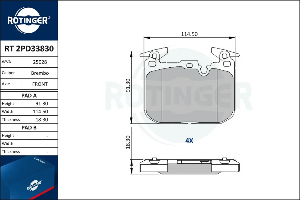 RT 2PD33830 ROTINGER Комплект тормозных колодок, дисковый тормоз (фото 1)