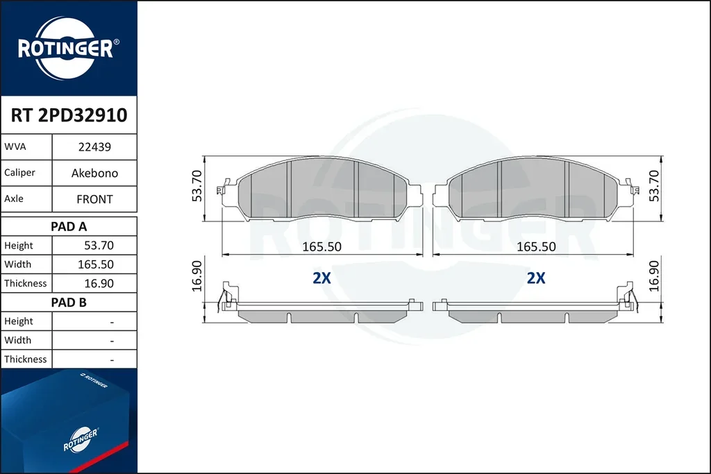 RT 2PD32910 ROTINGER Комплект тормозных колодок, дисковый тормоз (фото 1)