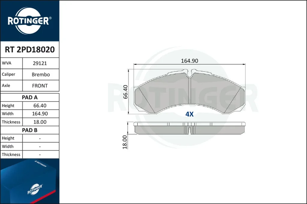 RT 2PD18020 ROTINGER Комплект тормозных колодок, дисковый тормоз (фото 1)