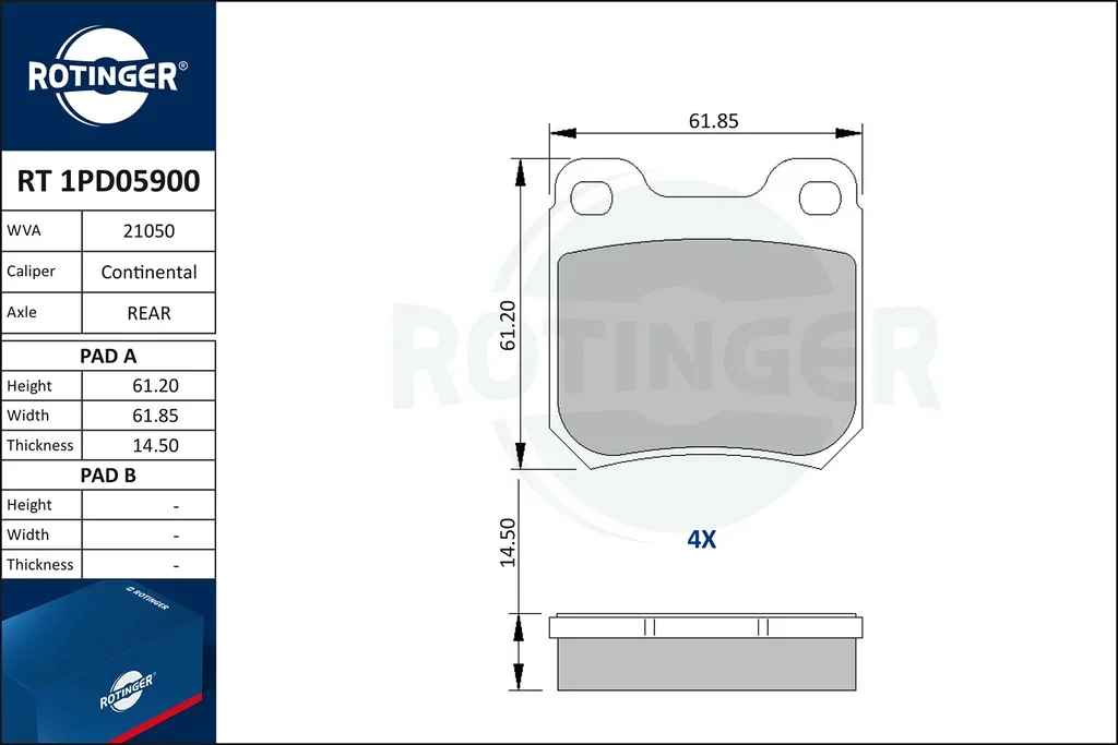 RT 1PD05900 ROTINGER Комплект тормозных колодок, дисковый тормоз (фото 1)