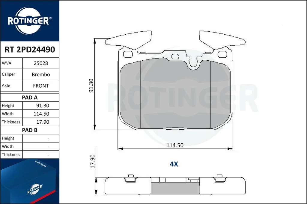 RT 2PD24490 ROTINGER Комплект тормозных колодок, дисковый тормоз (фото 1)