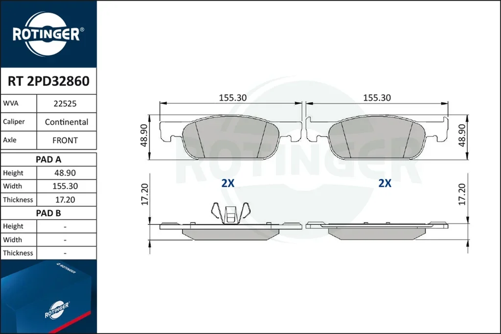 RT 2PD32860 ROTINGER Комплект тормозных колодок, дисковый тормоз (фото 1)