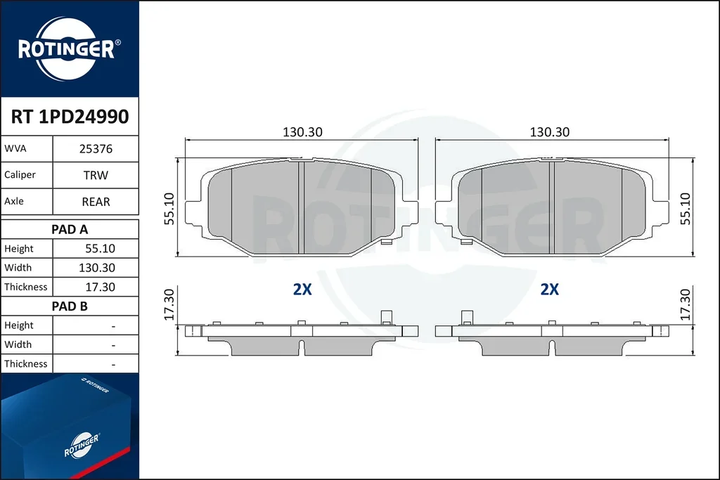 RT 1PD24990 ROTINGER Комплект тормозных колодок, дисковый тормоз (фото 1)