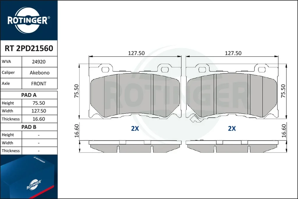 RT 2PD21560 ROTINGER Комплект тормозных колодок, дисковый тормоз (фото 1)