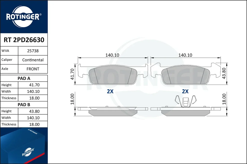 RT 2PD26630 ROTINGER Комплект тормозных колодок, дисковый тормоз (фото 1)