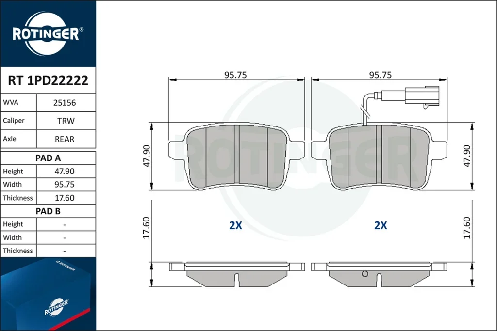 RT 1PD22222 ROTINGER Комплект тормозных колодок, дисковый тормоз (фото 1)