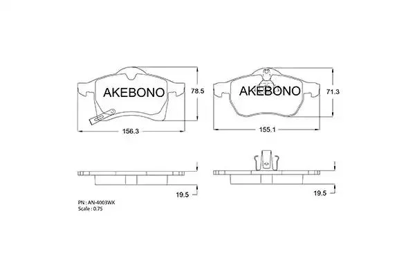 AN-4003WKE AKEBONO Комплект тормозных колодок (фото 1)