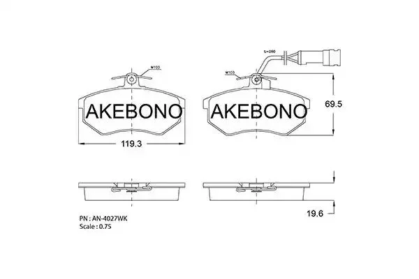 AN-4027WK AKEBONO Комплект тормозных колодок (фото 1)