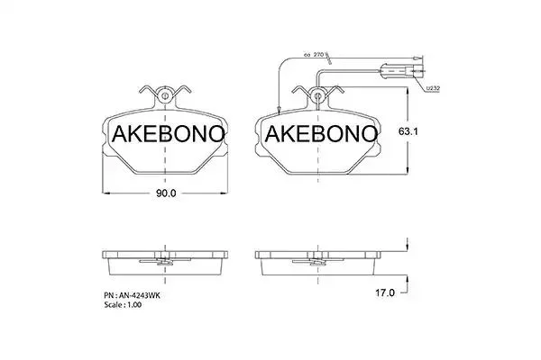 AN-4243WKE AKEBONO Комплект тормозных колодок (фото 1)
