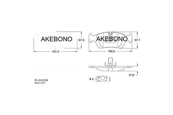 AN-4339K AKEBONO Комплект тормозных колодок (фото 1)
