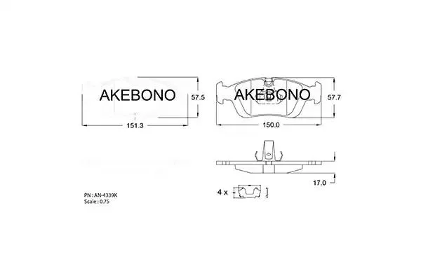 AN-4339KE AKEBONO Комплект тормозных колодок (фото 1)